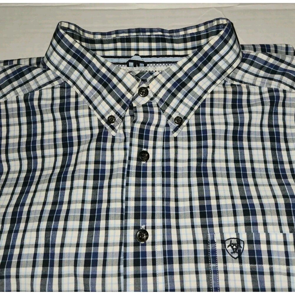 Ariat Pro Series Long Sleeve Plaid Button Down Shirt Men XXL Blue Cowboy Western - Picture 4 of 5